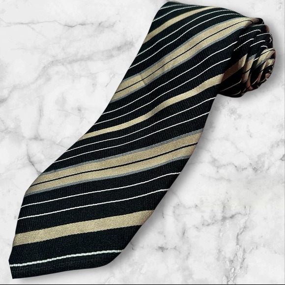 Canali Other - CANALI  BLACK  STRIPED DESIGN‎ 100%  SILK NECK TIE